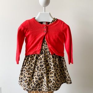 Cheetah Dress with Red Cardigan